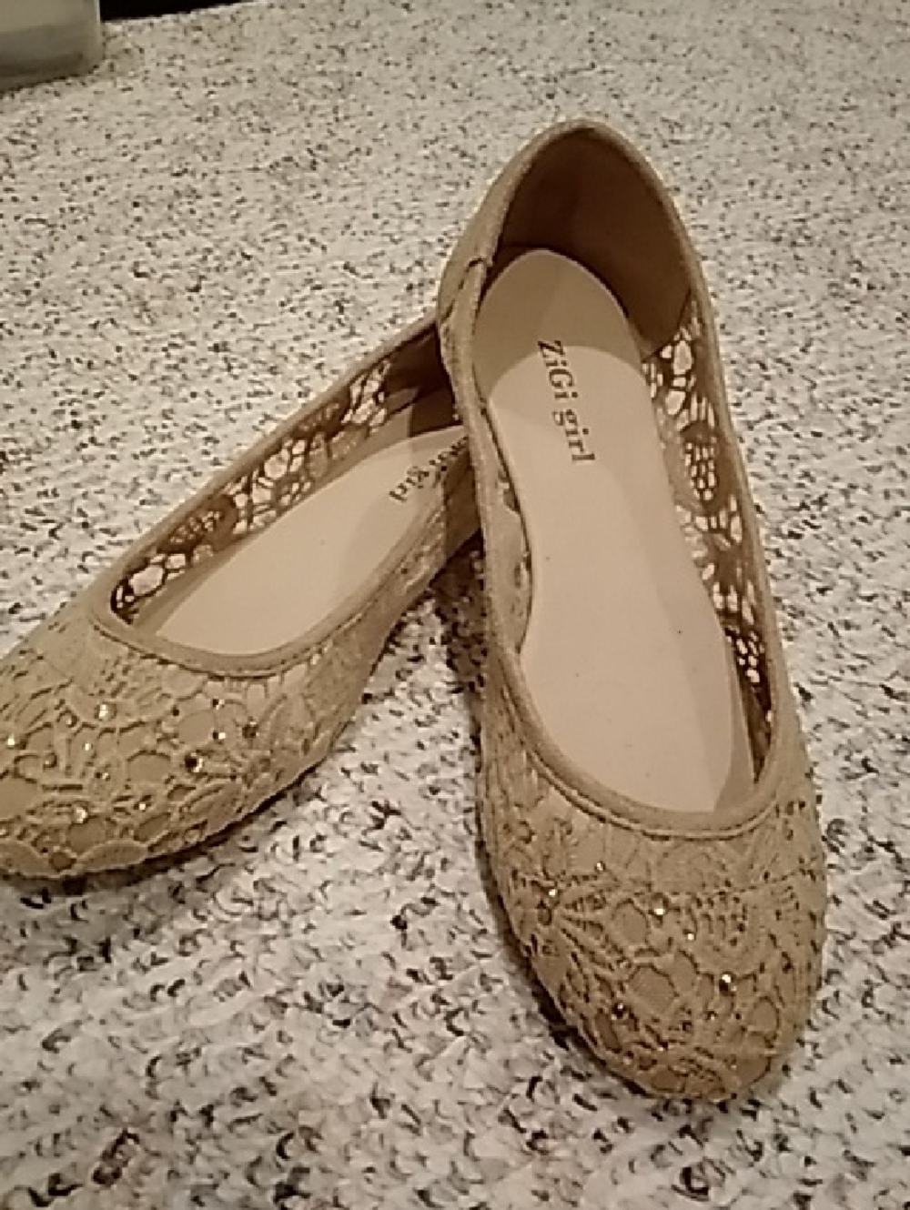 ZIGI girl Beige Lace Ballet Flats with Subtle Bead Accents